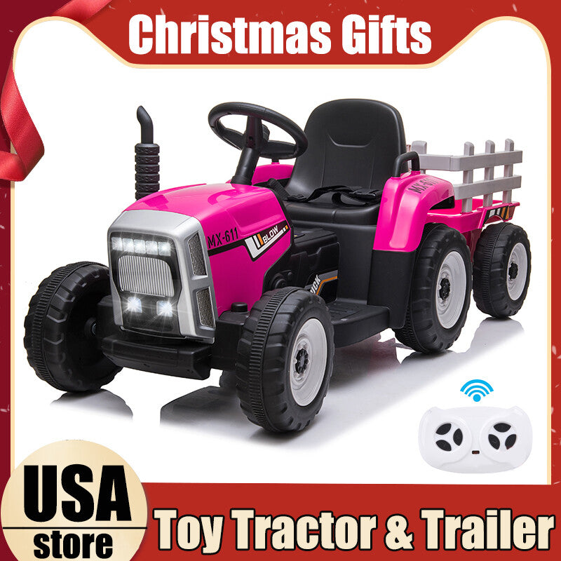 12V Electric Battery-Powered Kids Ride-On Tractor with Trailer Toy Trend Times 1