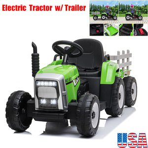 12V Electric Kids Ride On Tractor with Trailer and LED Lights, Battery Powered Toy Trend Times 0