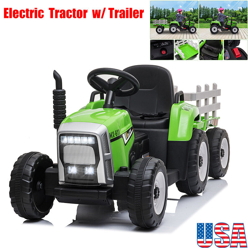 12V Electric Kids Ride On Tractor with Trailer and LED Lights, Battery Powered Toy Trend Times 0