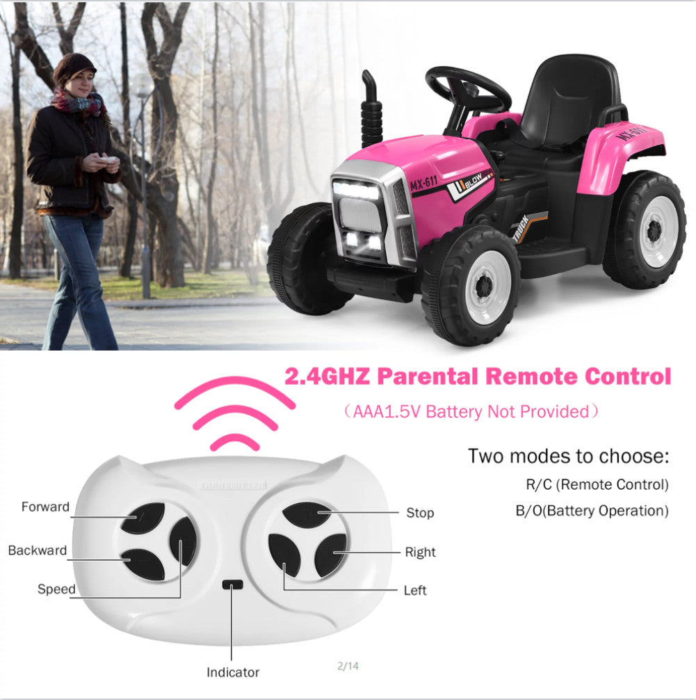 12V Battery-Powered Kids Electric Ride-On Tractor with Trailer and Remote Control Trend Times 1