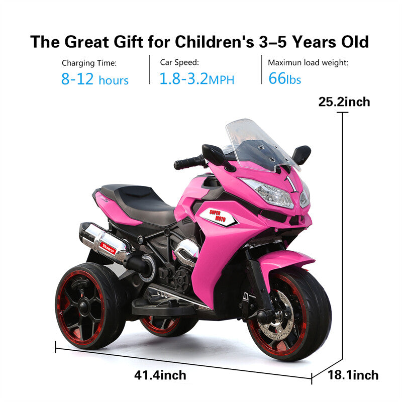 12V Rechargeable Electric Ride-On Motorcycle Toy for Kids 3-6 Years, Speeds 1.8-3.2 MPH Trend Times 1