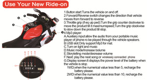 12V Rechargeable Electric Ride-On Motorcycle Toy Bike 1.8-3.2 MPH for Ages 3-6 Trend Times 4