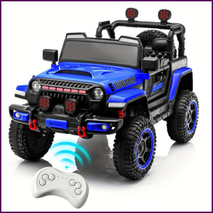 12V Electric Ride-On Car for Kids with Remote Control, Music, LED Lights, and 3 Speeds – Blue Trend Times 0