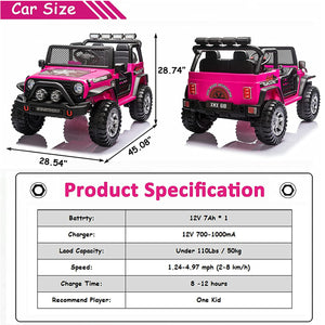12V Electric Ride-On Jeep Truck for Kids with Remote Control and USB Charging Pink Trend Times 4