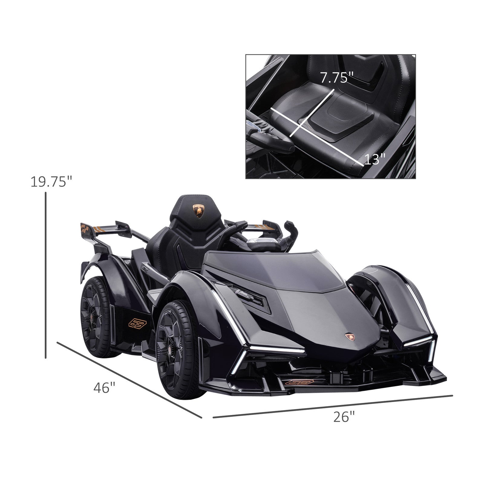 12V Electric Ride-On Car with Remote Control and Bluetooth, Black Trend Times 1