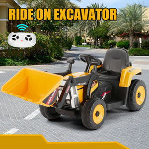 12V Electric Ride-On Excavator Digger with 3 Speeds Bluetooth Music Lights and Remote Control Yellow Trend Times 0