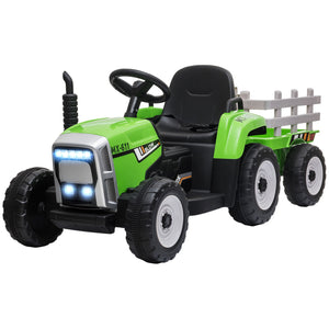 12V Electric Ride-On Tractor with Trailer, 25W Dual Motors, Green Trend Times 3