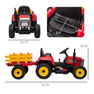 12V Electric Ride-On Tractor with Trailer, 25W Dual Motors, Red Trend Times 1
