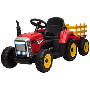 12V Electric Ride-On Tractor with Trailer, 25W Dual Motors, Red Trend Times 3