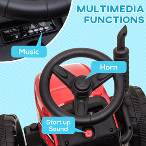 12V Electric Ride-On Tractor with Trailer, 25W Dual Motors, Red Trend Times 6