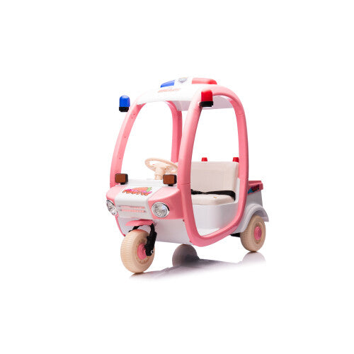 12V Electric 3-Wheeled Children's Police Box Car 2-Seater Remote Control Pink Trend Times 1
