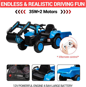 12V Electric 3-in-1 Kids Ride-On Vehicle Set with Excavator, Tractor, and Detachable Trailer Trend Times 4
