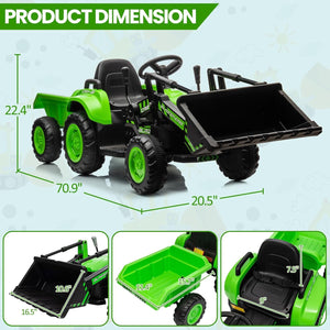 12V Remote Control 3-in-1 Ride-On Excavator Tractor Trailer Dozer Toy with Bucket Trend Times 1
