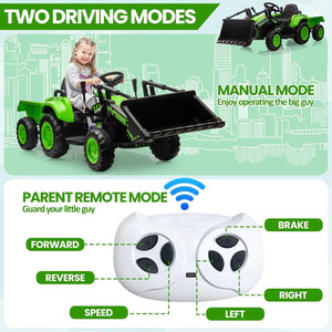 12V Remote Control 3-in-1 Ride-On Excavator Tractor Trailer Dozer Toy with Bucket Trend Times 4