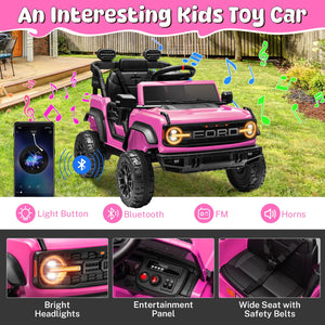 12V Pink Ford Bronco Raptor Ride-On Car with Remote Control for Kids 3-5 years Trend Times 3