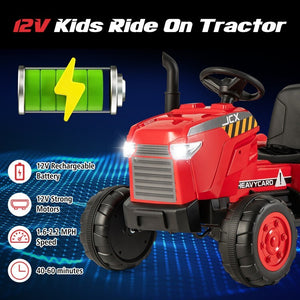 12V Red Toddler Ride-On Tractor Toy with Trailer and Remote Control Trend Times 6