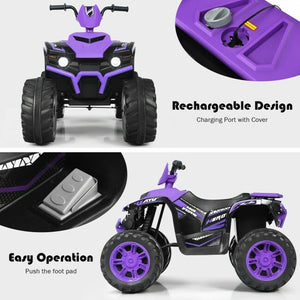 12V Kids 4-Wheeler ATV Ride-On Car with LED Lights and Music Purple Trend Times 11