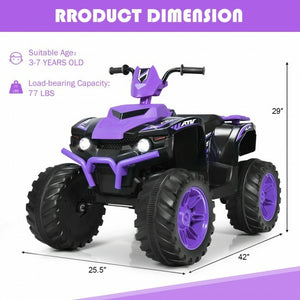 12V Kids 4-Wheeler ATV Ride-On Car with LED Lights and Music Purple Trend Times 3