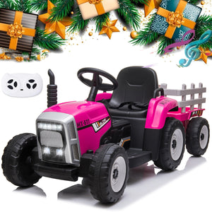 12V Battery-Powered Electric Kids Tractor with Trailer Toddler Ride-On Car and Remote Control Trend Times 0