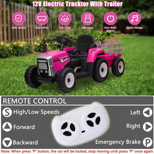 12V Battery-Powered Electric Kids Tractor with Trailer Toddler Ride-On Car and Remote Control Trend Times 3