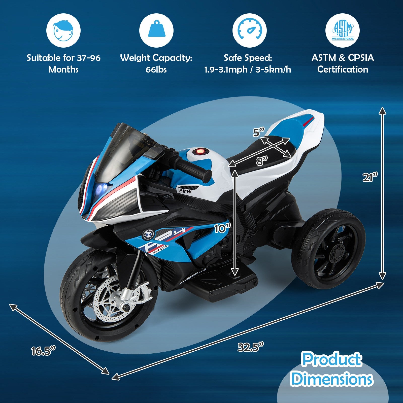 12V Licensed Kids Ride-On Motorcycle with Bright LED Headlights Trend Times 1