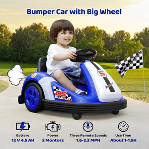 12V Kids Bumper Car with Large Wheels, 2.2 MPH Max Speed, Toddler Ride-On Car with Remote Control Trend Times 2