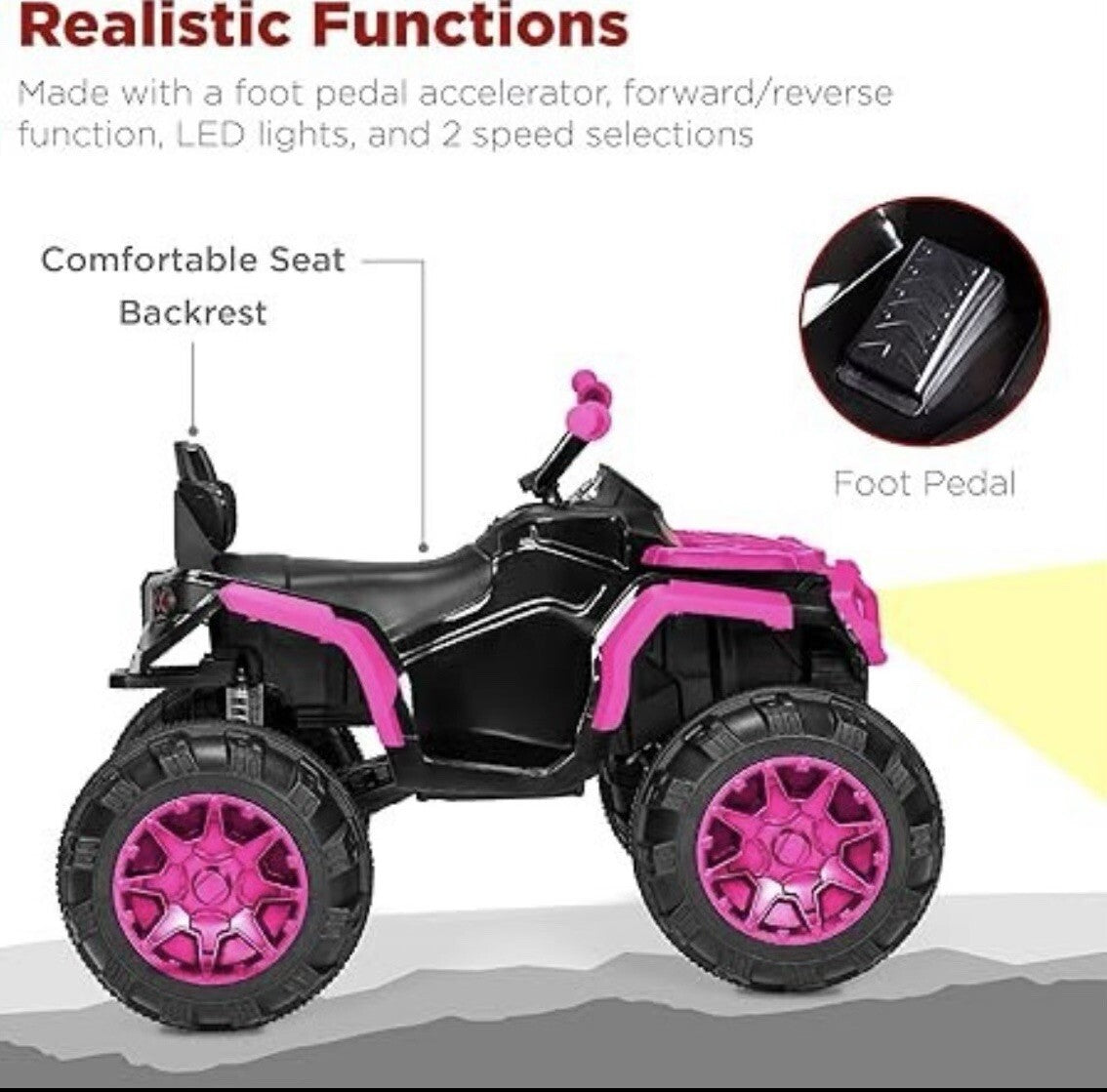 12V Kids Electric 4-Wheeler ATV Ride-On Car with LED Lights and Music Pink Trend Times 1