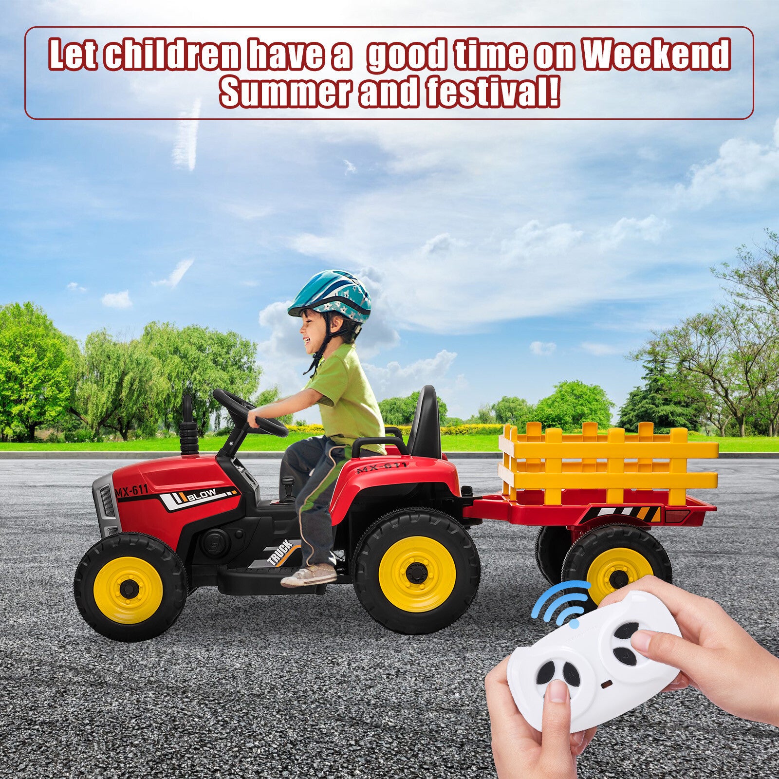 12V Battery-Powered Kids Electric Ride-On Tractor Toy with Remote Control and Trailer Trend Times 1