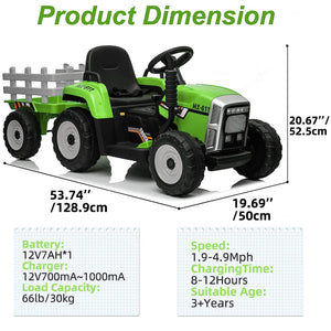 12V Battery-Powered Kids Electric Ride-On Tractor Toy with Trailer and Remote Control Trend Times 10