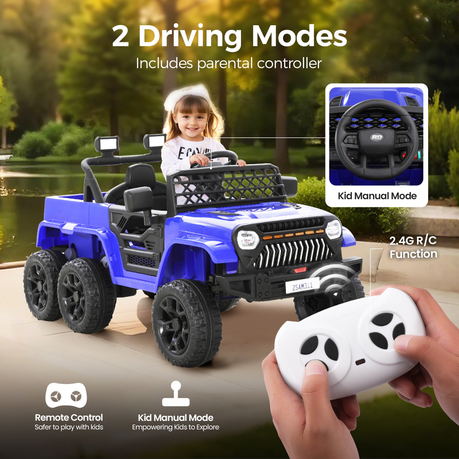 12V Electric Ride-On Car for Kids with 6 Wheels and Parent Remote Control, Ages 3-10 Trend Times 1