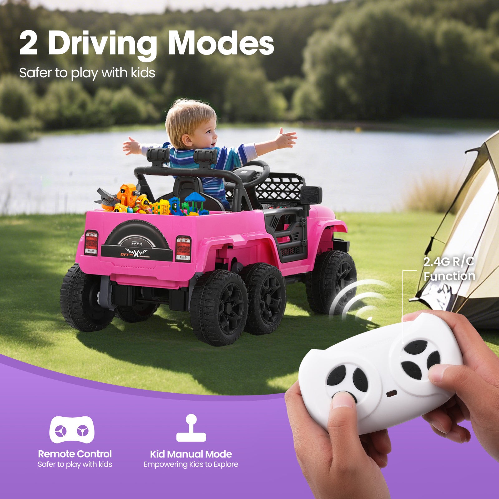12V Electric Ride-On Car for Kids with 6 Wheels and Parent Remote Control, Ages 3-10 Trend Times 1