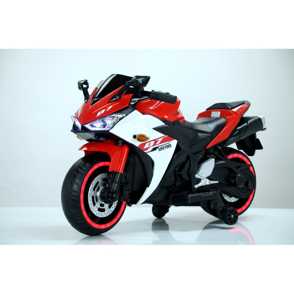 12V Kids Electric Ride-On Motorcycle Toy with Bluetooth Music, Auxiliary Wheels, and LED Lights Trend Times 1
