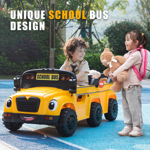12V Kids Electric 2-Seater Ride-On School Bus Toy Car with Remote Control Trend Times 1
