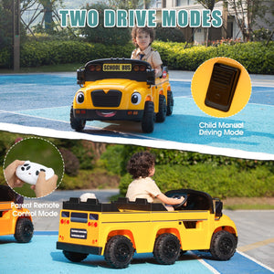 12V Kids Electric 2-Seater Ride-On School Bus Toy Car with Remote Control Trend Times 2