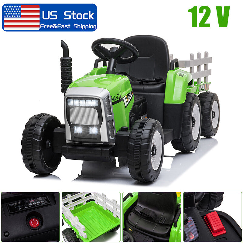 12V Kids Electric Ride On Tractor with Remote Control and Trailer, Battery Powered Toy Vehicle Trend Times 0