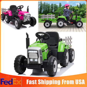 12V Kids Electric Ride-On Tractor Toy with Trailer, 3-Speed and Remote Control, 25W Trend Times 1
