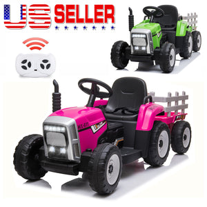 12V Kids Electric Ride-On Tractor Toy with Trailer and 3-Speed Remote Control Trend Times 6