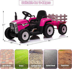 12V Kids Electric Ride On Tractor with Trailer, Battery Powered Toy Car with Remote Control Trend Times 9