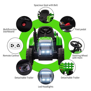 12V Kids Electric Ride-On Tractor with Trailer Battery Powered Car Toy and Remote Control Trend Times 16