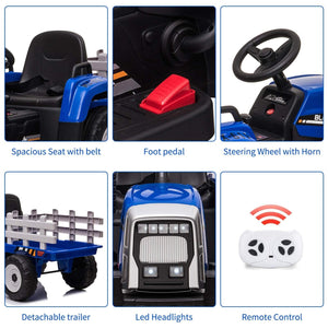 12V Kids Electric Ride-On Tractor with Trailer Battery Powered Car Toy and Remote Control Trend Times 29