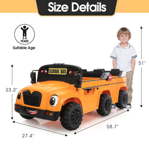 12V Kids Electric School Bus with Remote Control, 2 Seats and LED Lights, Orange Trend Times 1
