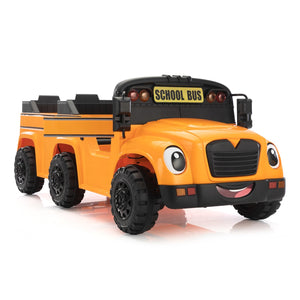 12V Kids Electric School Bus with Remote Control, 2 Seats and LED Lights, Orange Trend Times 2