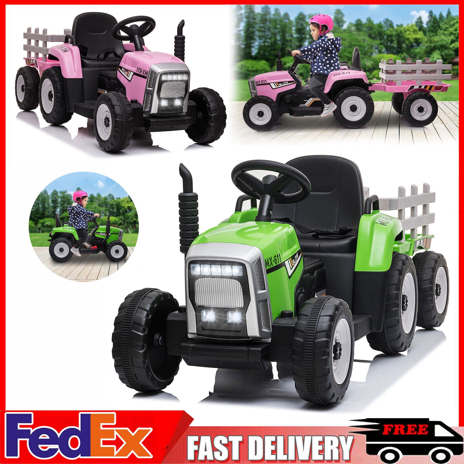 12V Electric Kids Tractor with Trailer Toddler Ride-On Car and Remote Control Trend Times 1