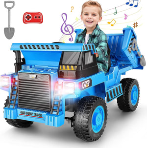 12V Kids Ride-On Dump Truck with Remote Control, Working Megaphone, and Sand Shovel Trend Times 2