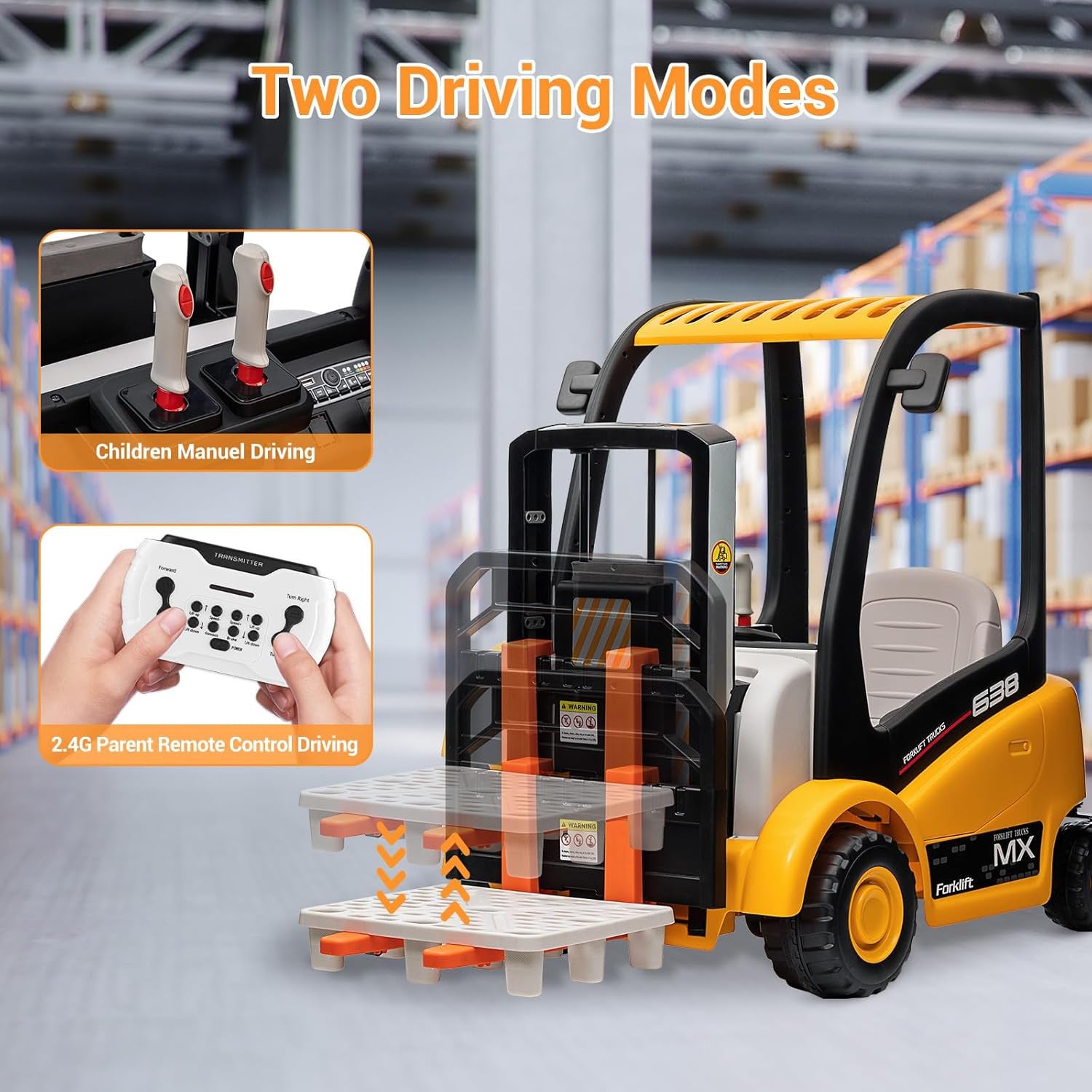 12V Kids Electric Ride-On Forklift Car with Liftable Fork and Remote Control Yellow Trend Times 1