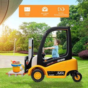 12V Kids Electric Ride-On Forklift Car with Liftable Fork and Remote Control Yellow Trend Times 4