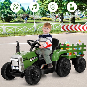 12V Kids Electric Ride-On Tractor with Detachable Trailer and Safety Belt Trend Times 3