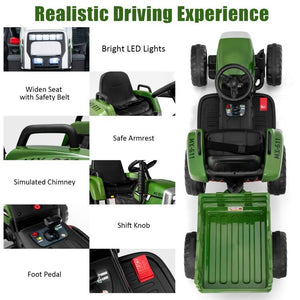 12V Kids Electric Ride-On Tractor with Detachable Trailer and Safety Belt Trend Times 7