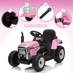 12V Kids Electric Ride-On Tractor with Trailer MP3 Player and LED Lights Trend Times 1