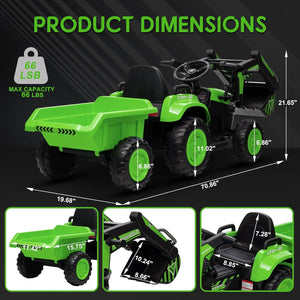 12V Kids Electric Ride-On 3-in-1 Excavator and Tractor with Detachable Trailer Trend Times 2